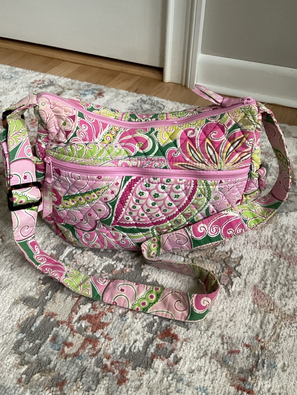 Vera Bradley Pink and Green Quilted Paisley Shoulder Bag - Picture 3 of 12